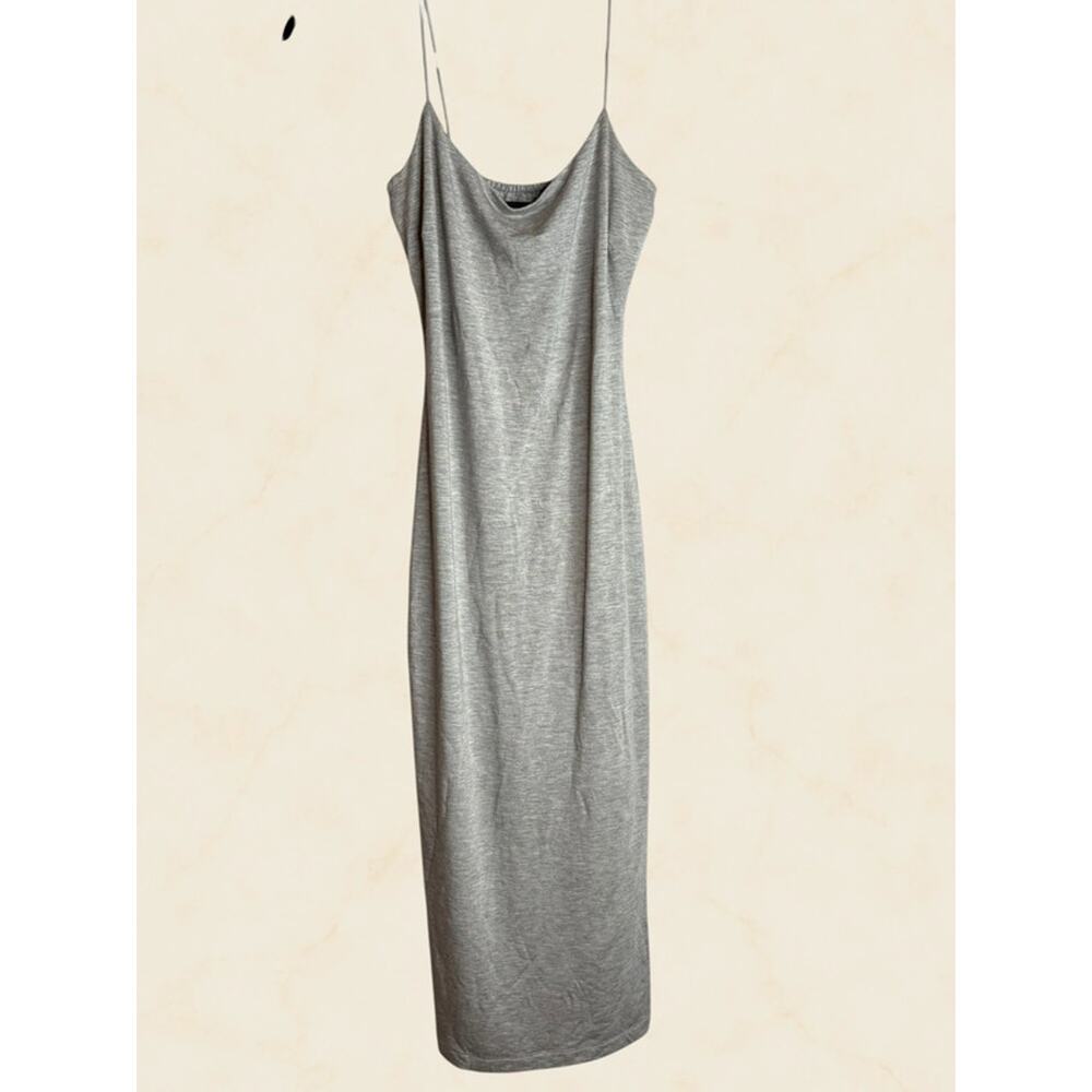 Jluxabel Heather Gray Cowl Neck Spaghetti Strap Bodycon Midi Dress Small - Picture 3 of 7